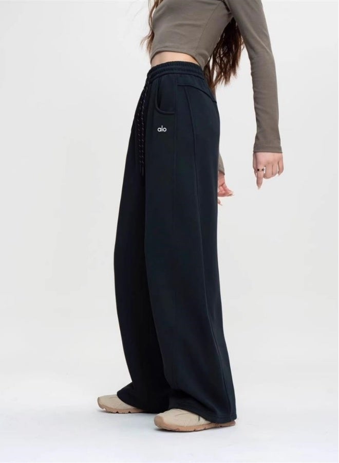 ALO Sweatpants - Casual Wide Leg Pants - Suitable for Spring and Autumn（Black） - Image 3