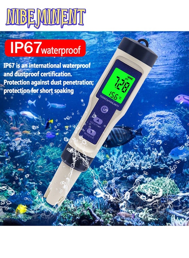 NIBEMINENT 5 in 1 Professional Multi-parameter Combo Testing Meter PH/EC/TDS/Salinity/Thermometer Digital Multi-Function Tester Water Quality Tester Pool Salt Tester & PH Meter, Digital Salinity Meter and PH Tester for Aquarium and Pool Saltwater Water,High Accuracy  - Image 5