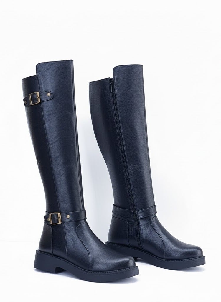 LIFESTYLISH Long Boot  Mid Heels Leather Stylish  LB-41 - Black - Image 2