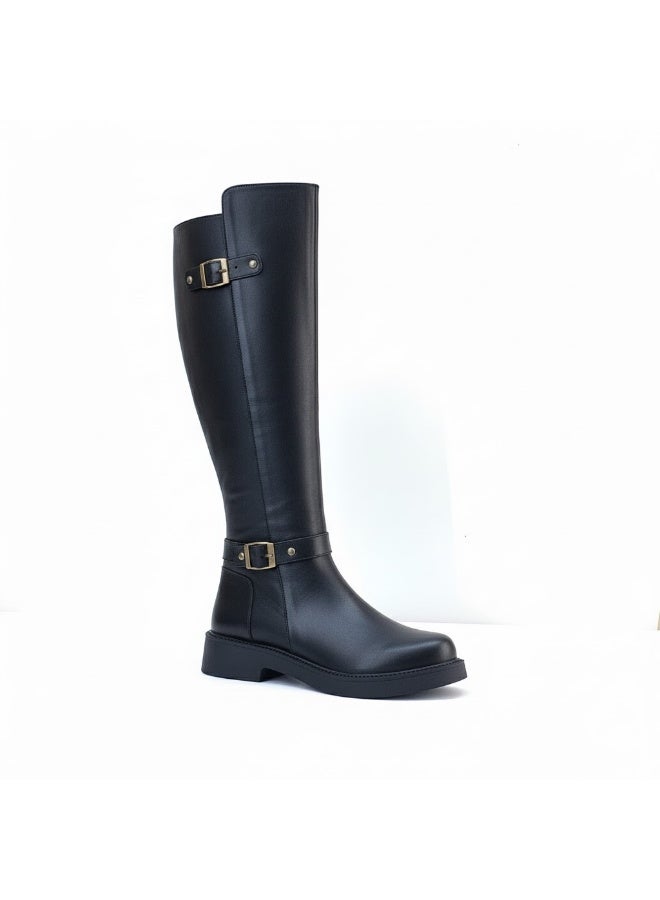 LIFESTYLISH Long Boot  Mid Heels Leather Stylish  LB-41 - Black - Image 3