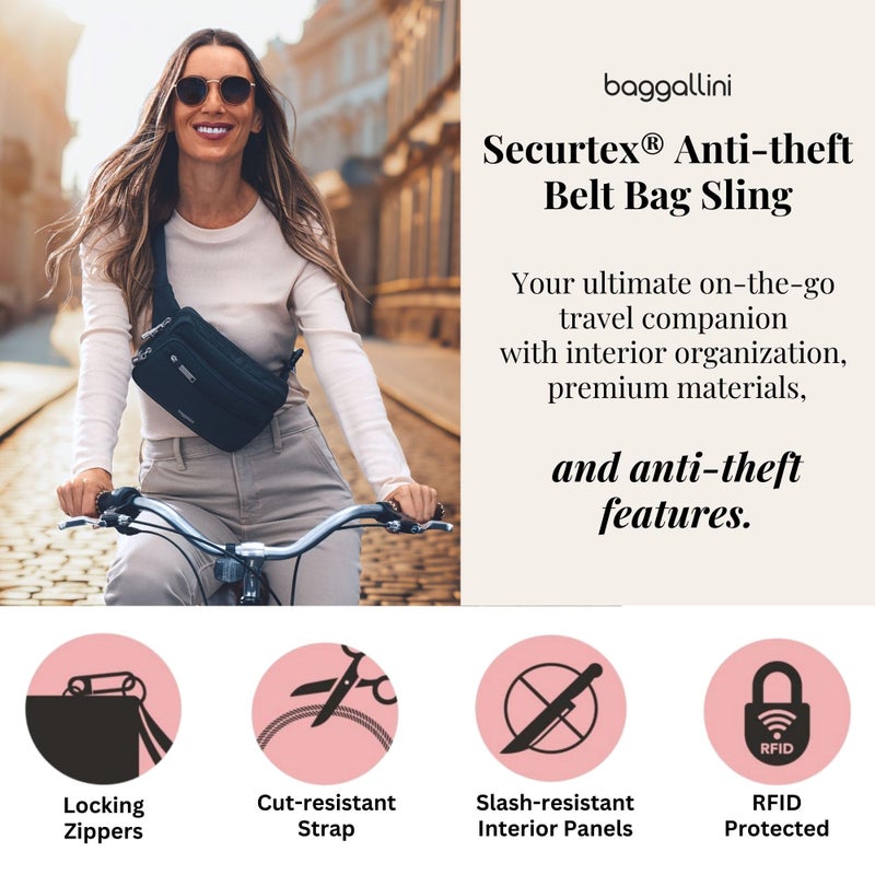 Baggallini Securtex Anti-theft Belt Bag 8.8"x5.5" Crossbody Fanny Pack for Women RFID Wallet Locking Zipper Travel Purse - Image 2