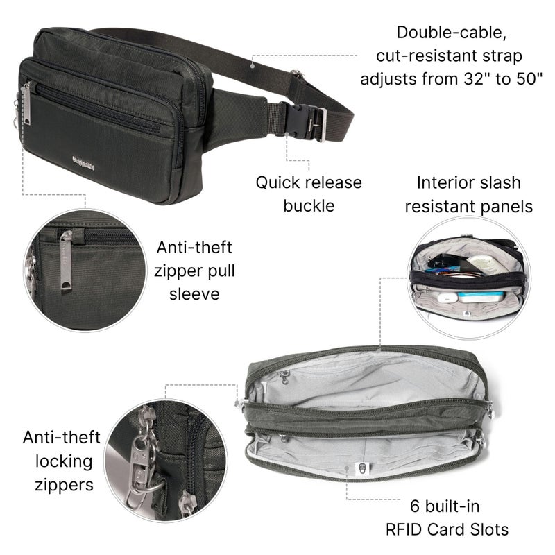 Baggallini Securtex Anti-theft Belt Bag 8.8"x5.5" Crossbody Fanny Pack for Women RFID Wallet Locking Zipper Travel Purse - Image 3