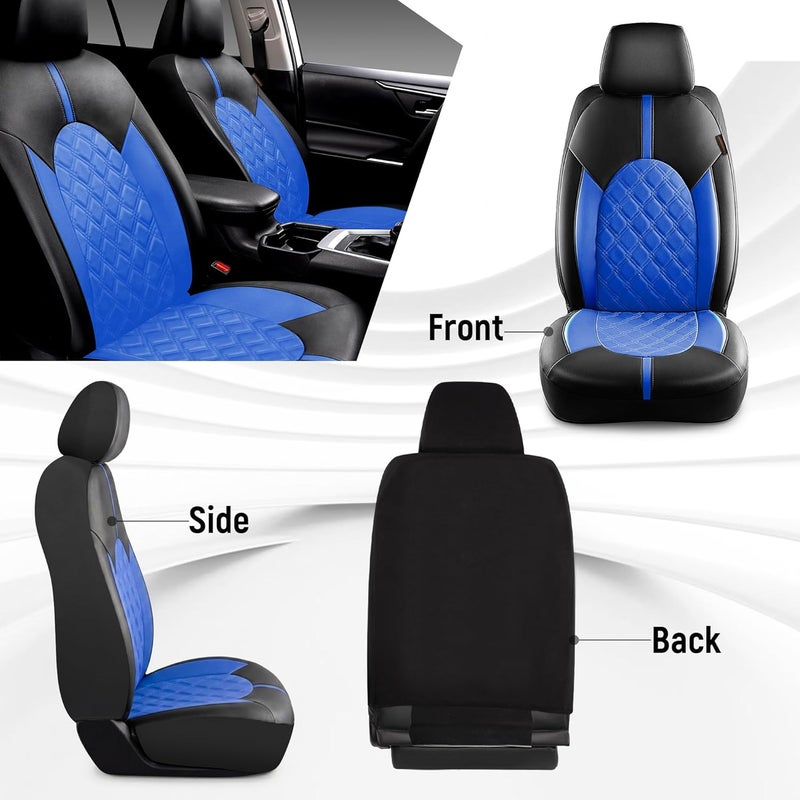 CAROMOP Luxury PU Leather Car Seat Covers Front Set, Anti-Stain Waterproof Automotive Seat Covers for Cars, Universal Car Interior Covers Seat Protectors for SUVs Pick-up Trucks(Royal Blue) - Image 5