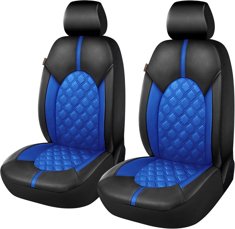 CAROMOP Luxury PU Leather Car Seat Covers Front Set, Anti-Stain Waterproof Automotive Seat Covers for Cars, Universal Car Interior Covers Seat Protectors for SUVs Pick-up Trucks(Royal Blue) - Image 1