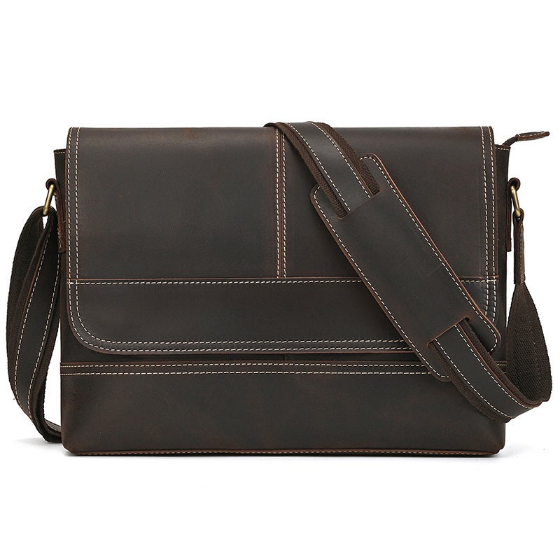 Men'S Genuine Leather Shoulder Bag, Crazy Horse Leather Crossbody Bag, Top Layer Cowhide Flap Shoulder Bag, Ipad Bag, Exclusively For Sales - Image 1