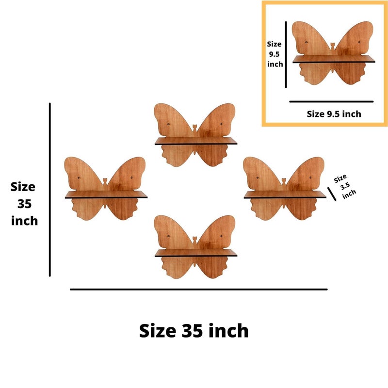 VUF Wooden Decor Frames For Decorating Wall Living Room Decoration Marriage Gifts Items Home Scenery Shelves Housewarming Showcase Set Of 4 BUTTERFLY - Image 2