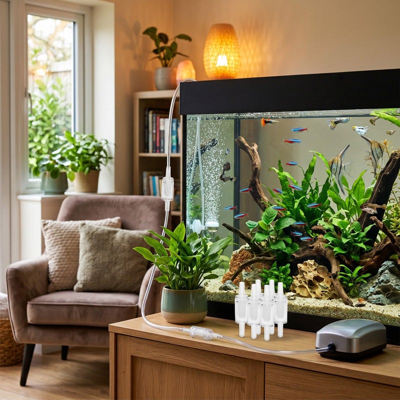 Meridian Pssopp 10‑Piece Aquarium Air Flow Control Valve – One‑Way Return, No‑Turn, Transparent White - Image 2