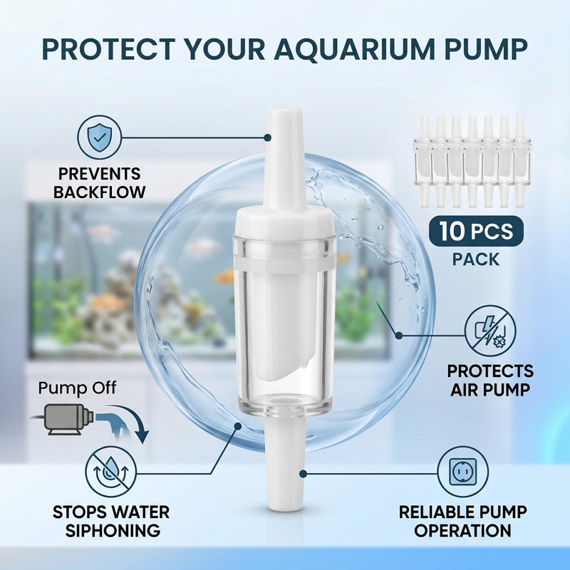 Meridian Pssopp 10‑Piece Aquarium Air Flow Control Valve – One‑Way Return, No‑Turn, Transparent White - Image 4