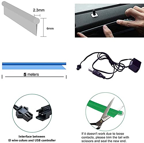 Automaze USB El Wire, 5M Neon Lights 5V with Fuse Protection for Automotive Car Interior Decoration with 6mm Sewing Edge (White) - Image 4