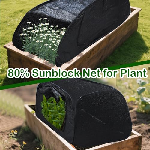 Fantang Pop Up Sun Shade for Raised Garden Bed, 47"X21"X18" Foldable Plant Shade Tent Garden Shade Tunnel 80% UV Resistant Sunblock Shades Cover Crop Cage with Bag and Stake for Outdoor Plants Heat Protection - Image 5