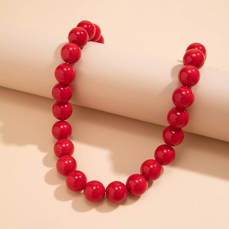 BERYUAN Black Red Pearl Choker Gothic Beads Collar Choker Faux Pearl Strand Necklace Boho Beads Necklace for Women(red) - Image 4