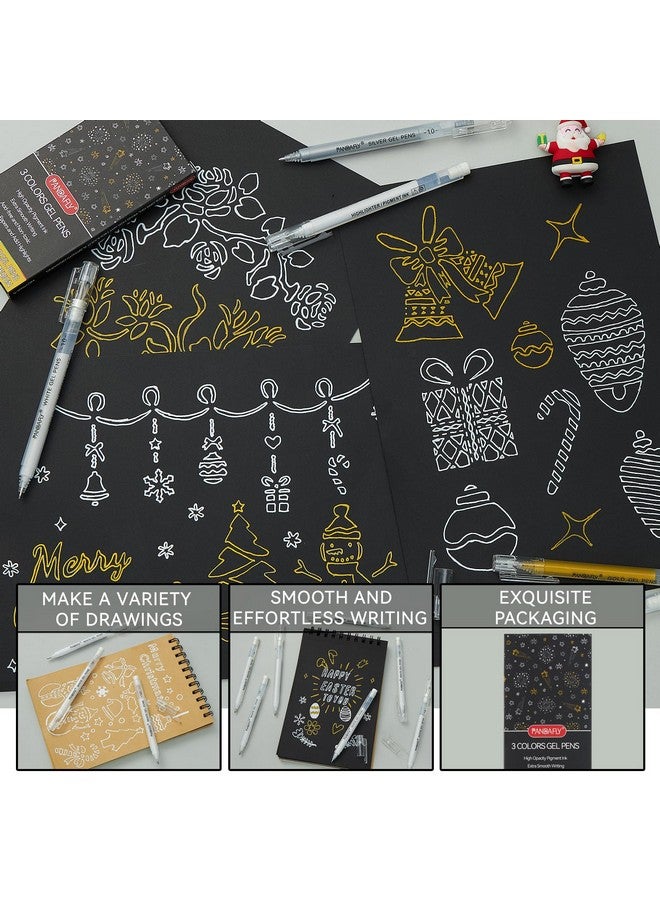 باندافلاي أقلام جل PANDAFLY ذهبية فضية بيضاء، قلم حبر جل برأس رفيع 1 مم لتسليط الضوء على الأعمال الفنية ورسومات الفنانين، أقلام حبر أرشيفية معتمة للرسم على الورق الأسود، والتخطيط، والتوضيح، وصناعة البطاقات، عبوة من 5 أقلام - Image 4