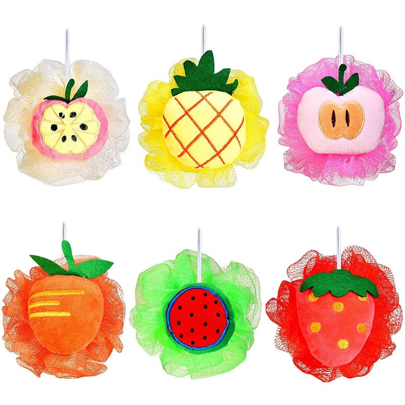 Bluwings Cute Fruit Bath Shower Sponge Loofahs Mesh Pouf Shower Ball Colorful Cartoon Body Scrubber Balls Shower Mesh for Kids Adults (Multi - 2PCS) - Image 1