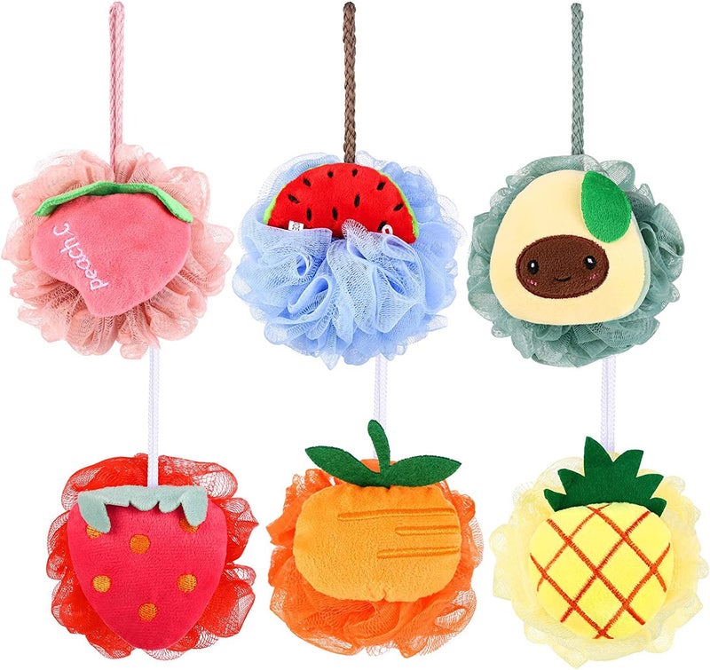 Bluwings Cute Fruit Bath Shower Sponge Loofahs Mesh Pouf Shower Ball Colorful Cartoon Body Scrubber Balls Shower Mesh for Kids Adults (Multi - 2PCS) - Image 5
