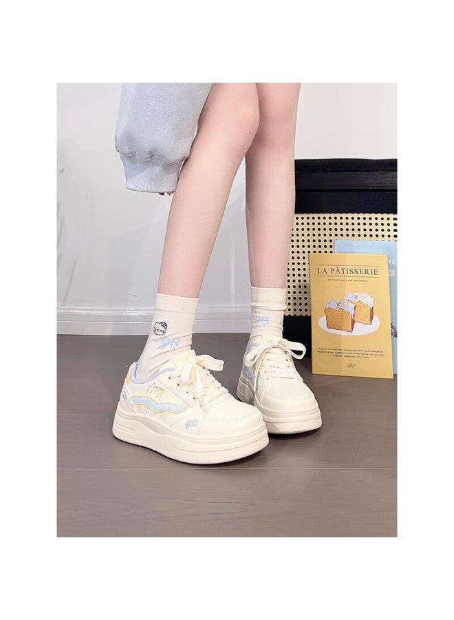 Renben Cute Cat White Sneakers Women  Spring New Thick Sole Casual Sports Shoes Korean Style Student Versatile Shoes - Image 1