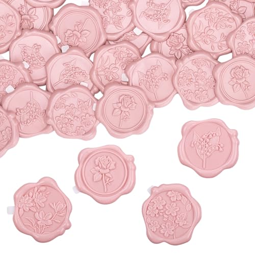 WSICSE 60Pcs Wax Seal Stickers Wedding Invitation Envelope Seal Stickers Adhesive Backed Blush Pink for Wedding PartyValentines DayMothers Day Gift Wrapping 4 Flower Styles - Image 1