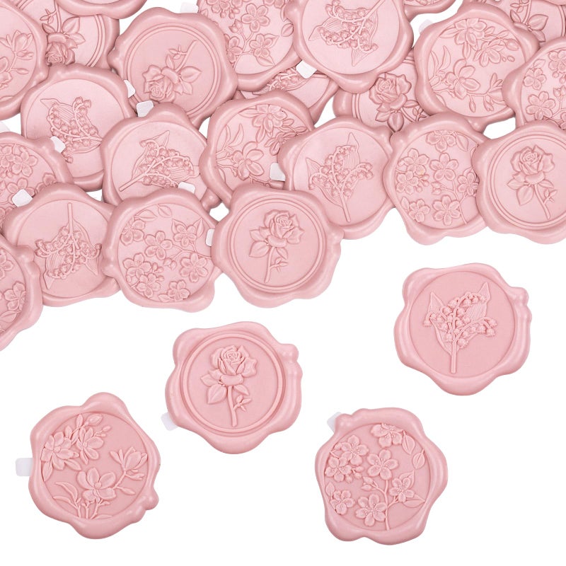WSICSE 60Pcs Wax Seal Stickers Wedding Invitation Envelope Seal Stickers Adhesive Backed Blush Pink for Wedding PartyValentines DayMothers Day Gift Wrapping 4 Flower Styles - Image 3