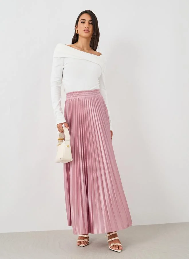 ستايلي Styli Pleated Elasticated Waistband A-Line Maxi Skirt