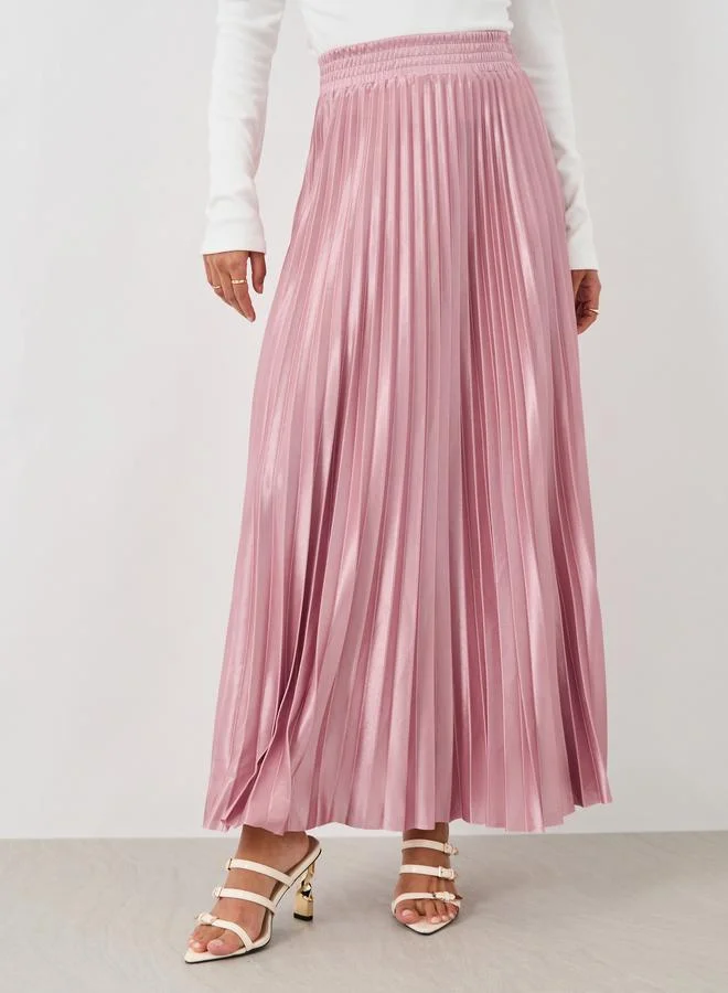 ستايلي Styli Pleated Elasticated Waistband A-Line Maxi Skirt