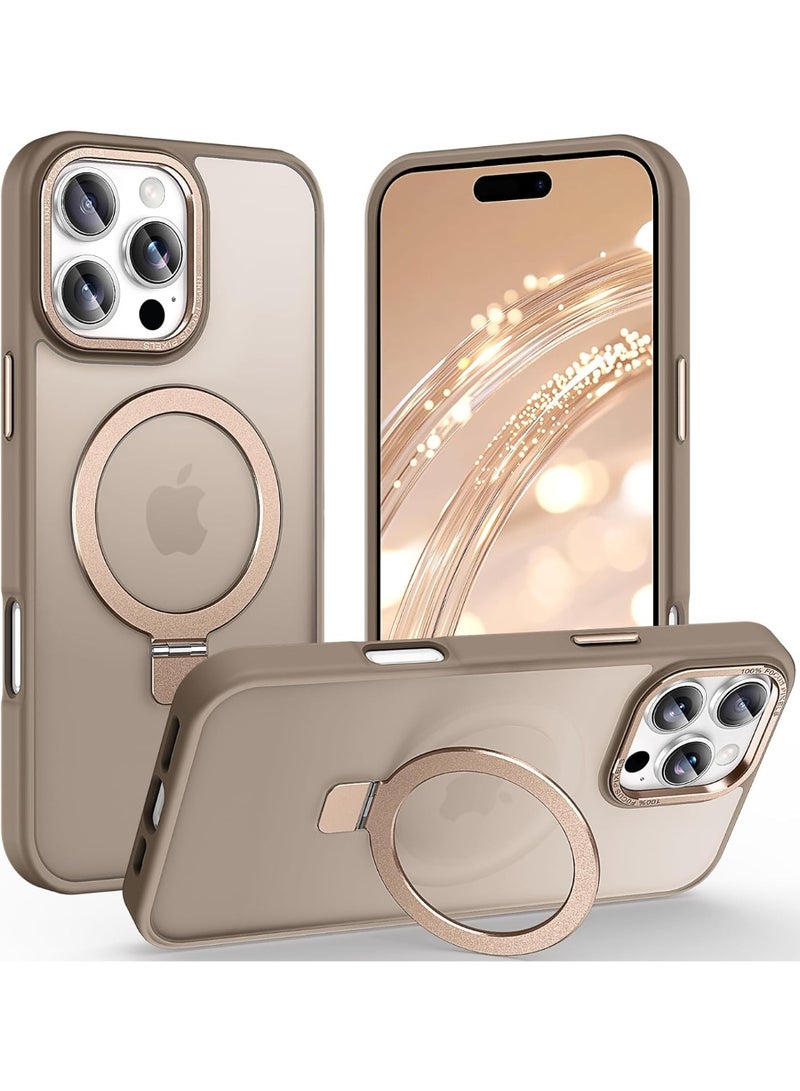 جراب مغناطيسي لهاتف iPhone 16 Pro Max مع حامل حلقي، [حماية من السقوط من ارتفاع 10 أقدام] [ملمس مخملي] جراب هاتف نحيف شفاف غير لامع مقاوم للصدمات لهاتف iPhone 16 Pro Max 6.9 بوصة، (بني) - Image 1