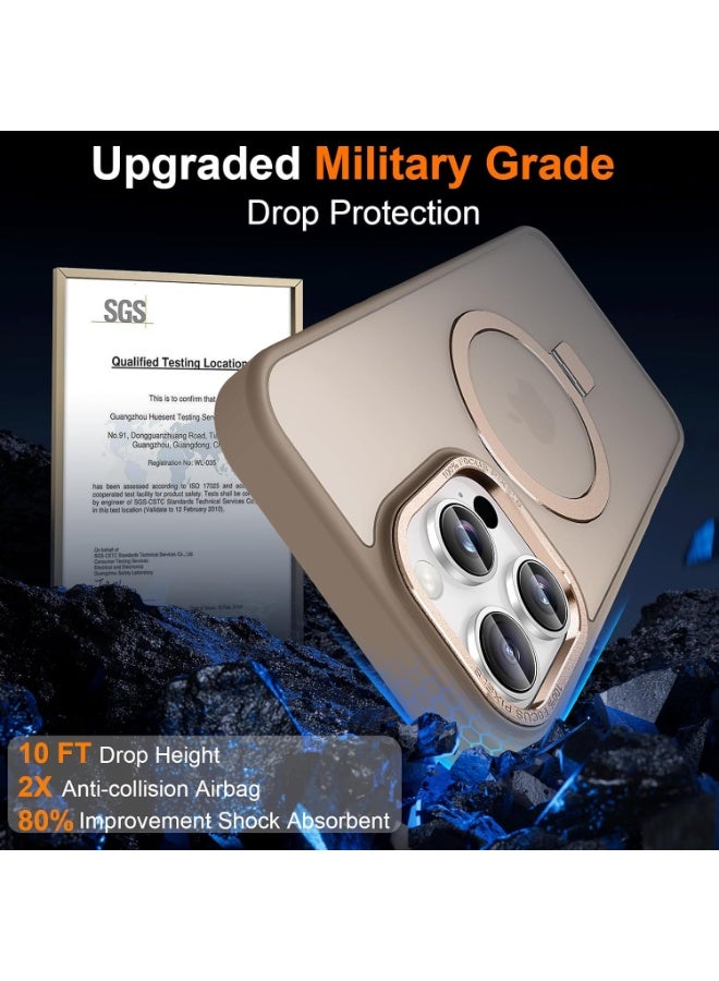 جراب مغناطيسي لهاتف iPhone 16 Pro Max مع حامل حلقي، [حماية من السقوط من ارتفاع 10 أقدام] [ملمس مخملي] جراب هاتف نحيف شفاف غير لامع مقاوم للصدمات لهاتف iPhone 16 Pro Max 6.9 بوصة، (بني) - Image 2