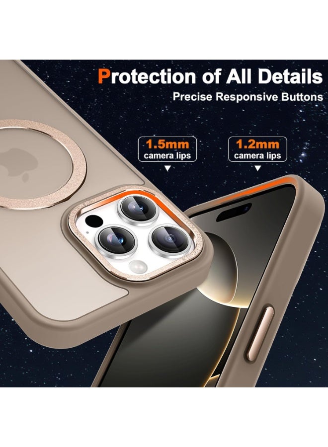 جراب مغناطيسي لهاتف iPhone 16 Pro Max مع حامل حلقي، [حماية من السقوط من ارتفاع 10 أقدام] [ملمس مخملي] جراب هاتف نحيف شفاف غير لامع مقاوم للصدمات لهاتف iPhone 16 Pro Max 6.9 بوصة، (بني) - Image 4