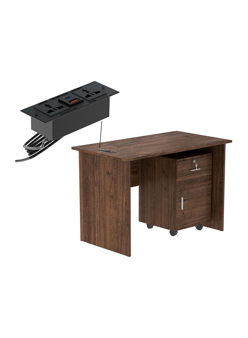 Mahmayi Mahmayi MP1 100x60 Writing Table with Drawers - Brown with Black BS01 Desktop Socket with USB AC Port for Office, Home, and Meeting Room 17 cm  - Image 1