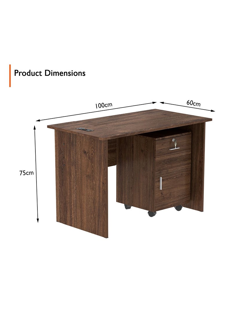Mahmayi Mahmayi MP1 100x60 Writing Table with Drawers - Brown with Black BS01 Desktop Socket with USB AC Port for Office, Home, and Meeting Room 17 cm  - Image 3