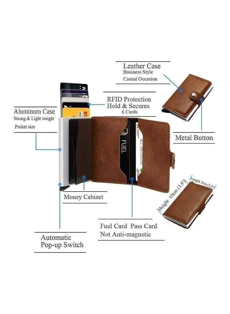 Slim RFID Blocking Card Holder Leather Aluminum Credit & Business Card Holder for Men & Women Aluminum Leather  - Image 3