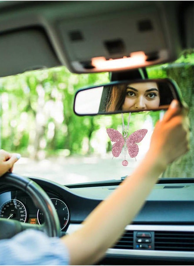 Bukela - Car Hanging Ornament Car Hanging Pendant Butterfly Diamond Car Accessories, Crystal Car Rear View Mirror Charms for Women (Pink) - Image 1