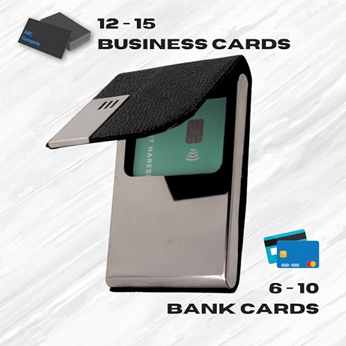 Skrill Business Card Holder for Men and Women, Visiting Card Holder, PU Leather, Metal Card Holder (Vertical, Black) - Image 3
