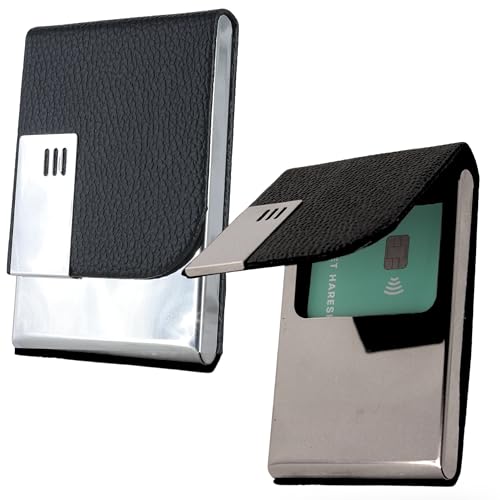 Skrill Business Card Holder for Men and Women, Visiting Card Holder, PU Leather, Metal Card Holder (Vertical, Black) - Image 1