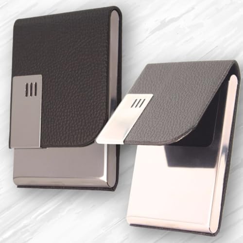 Skrill Business Card Holder for Men and Women, Visiting Card Holder, PU Leather, Metal Card Holder (Vertical, Black) - Image 4