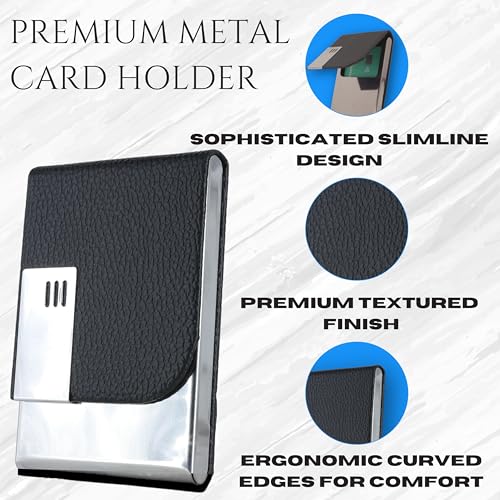 Skrill Business Card Holder for Men and Women, Visiting Card Holder, PU Leather, Metal Card Holder (Vertical, Black) - Image 2