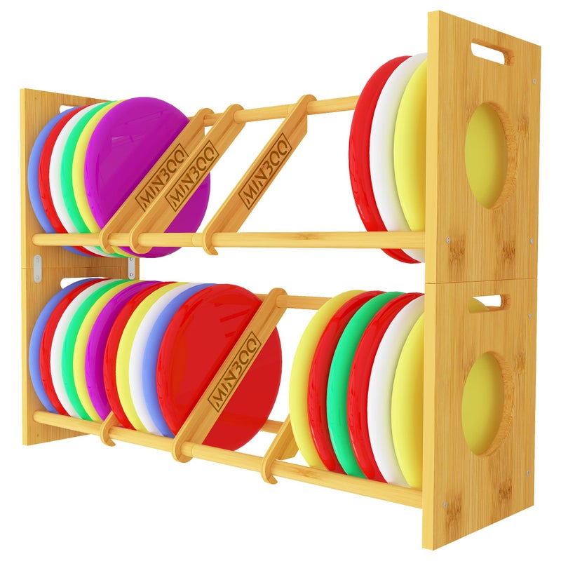 MinBoo Disc Golf Rack Stackable | Bamboo Disc Golf Shelf for Sports Disc Storage | Disc Golf Organizer with 40+ Disc Capacity | Essential Disc Golf Accessories | Discs Not Included - Image 3