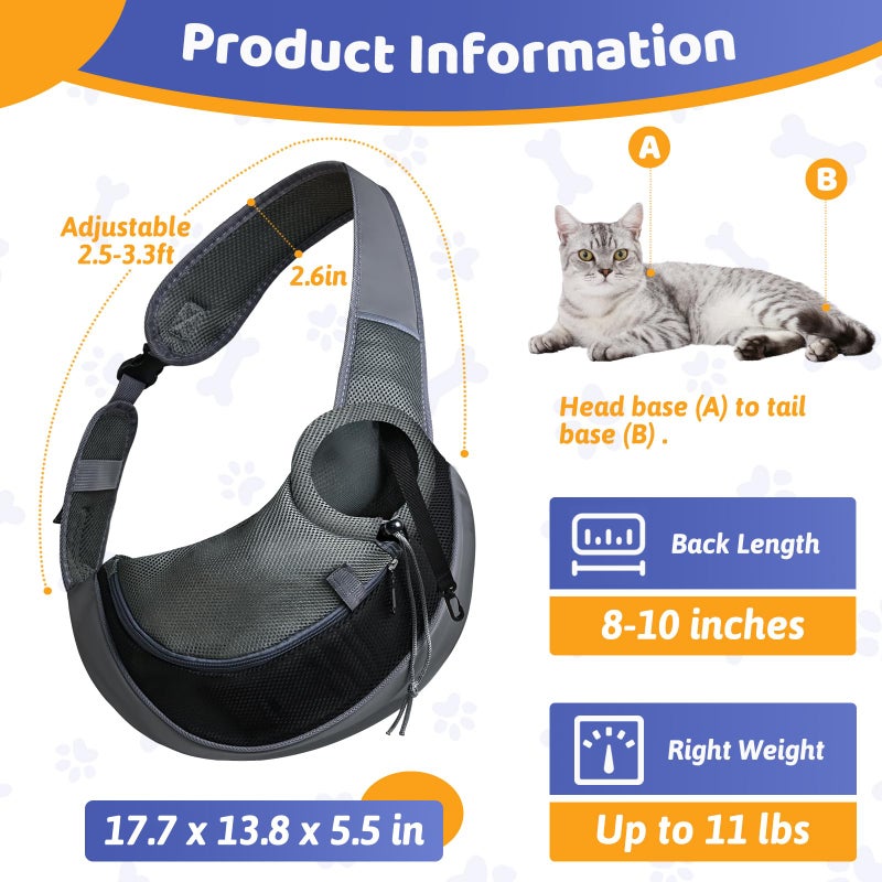 MASHDE Cat Sling Carrier, Soft Cat Carrier Pouch for Cats Under 11 lbs with Adjustable Strap, Breathable Mesh Cat Bag for Nail Trimming Vet Visits Car Travel Outdoor (Dark Gray) - Image 2