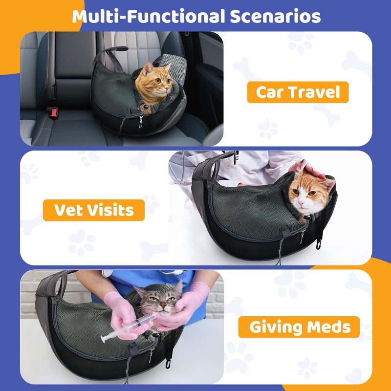 MASHDE Cat Sling Carrier, Soft Cat Carrier Pouch for Cats Under 11 lbs with Adjustable Strap, Breathable Mesh Cat Bag for Nail Trimming Vet Visits Car Travel Outdoor (Dark Gray) - Image 4