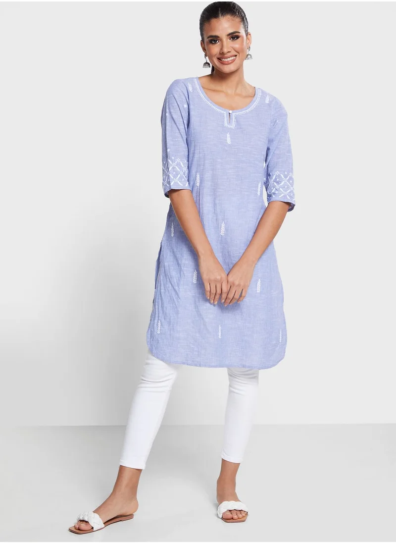 Fabindia Embroidery Detail Side Slit Kurti