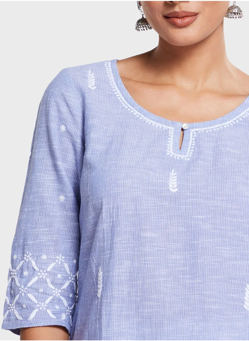 Fabindia Embroidery Detail Side Slit Kurti