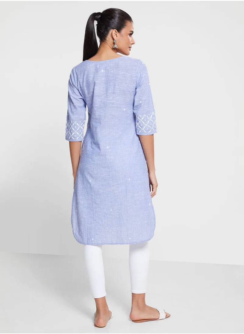Fabindia Embroidery Detail Side Slit Kurti