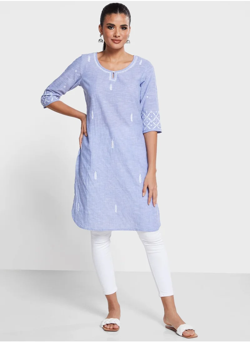Fabindia Embroidery Detail Side Slit Kurti