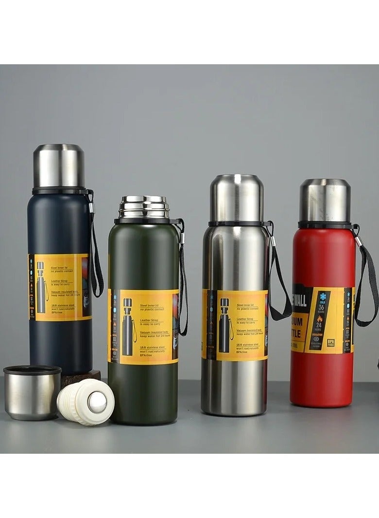 VIO 600ML Insulated Vacuum Flask Stainless Steel Double Walled BPA Free Leakproof  Portable Hot & Cold Beverage Thermos Travel Mug  Reusable Thick Outer Cover Leather Strap Lightweight - Image 2