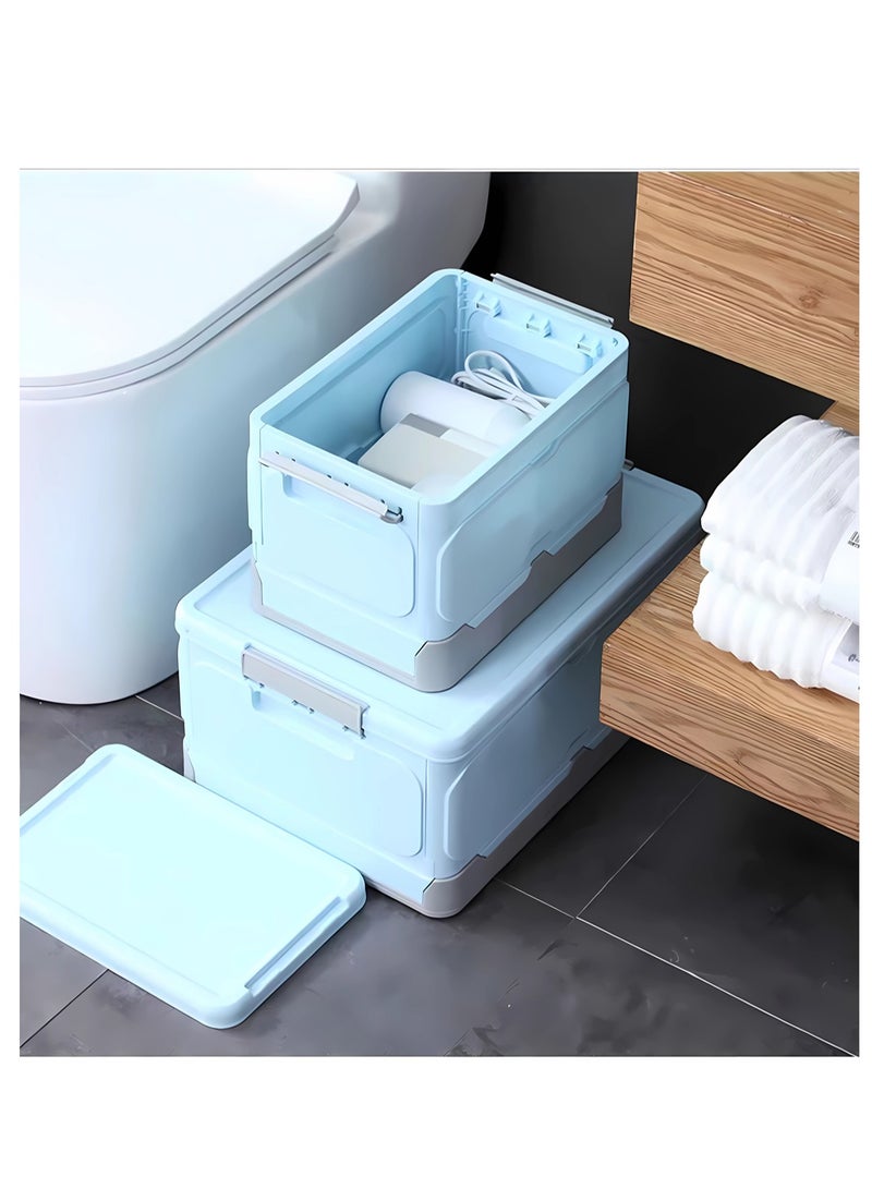 Alissa Plastic Storage Cabinet Drawer Storage Dresser Organizer Large Folding Clothes Organizer Box Stackable Toys Container with Lid for Kitchen Bathroom Storage Bins Blue-Middle  - Image 2