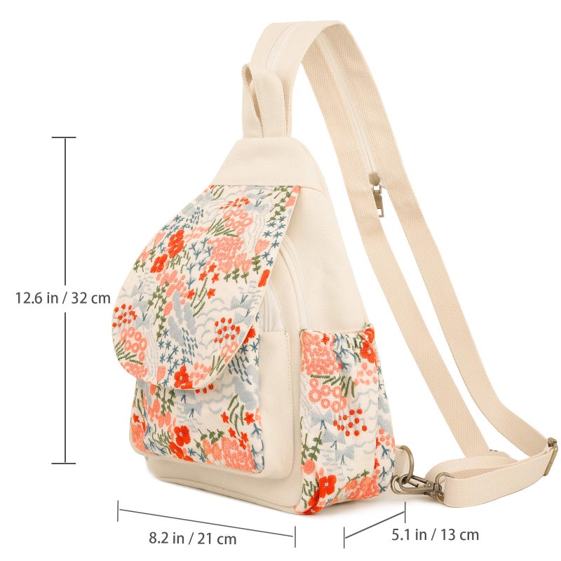 SILKAREA Canvas Sling Backpack Purse for Women Embroidery Travel Multi-purpose Crossbody Backpack Bags Shoulder Bag (Embroidered W) - Image 3