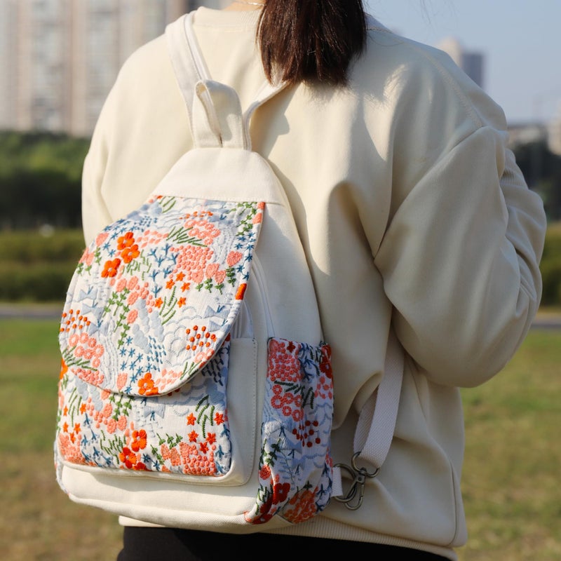 SILKAREA Canvas Sling Backpack Purse for Women Embroidery Travel Multi-purpose Crossbody Backpack Bags Shoulder Bag (Embroidered W) - Image 2