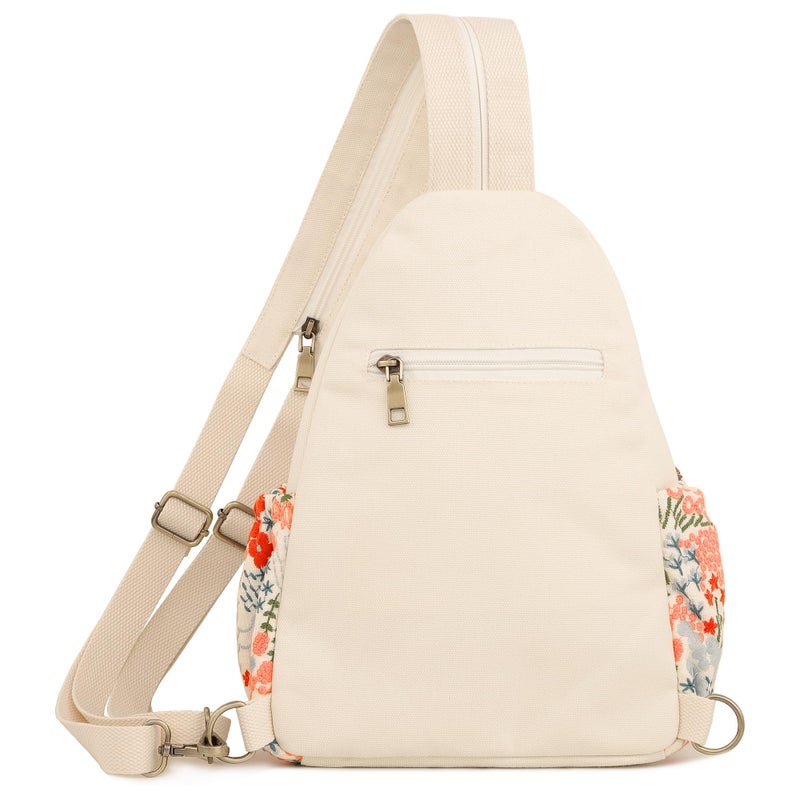 SILKAREA Canvas Sling Backpack Purse for Women Embroidery Travel Multi-purpose Crossbody Backpack Bags Shoulder Bag (Embroidered W) - Image 5