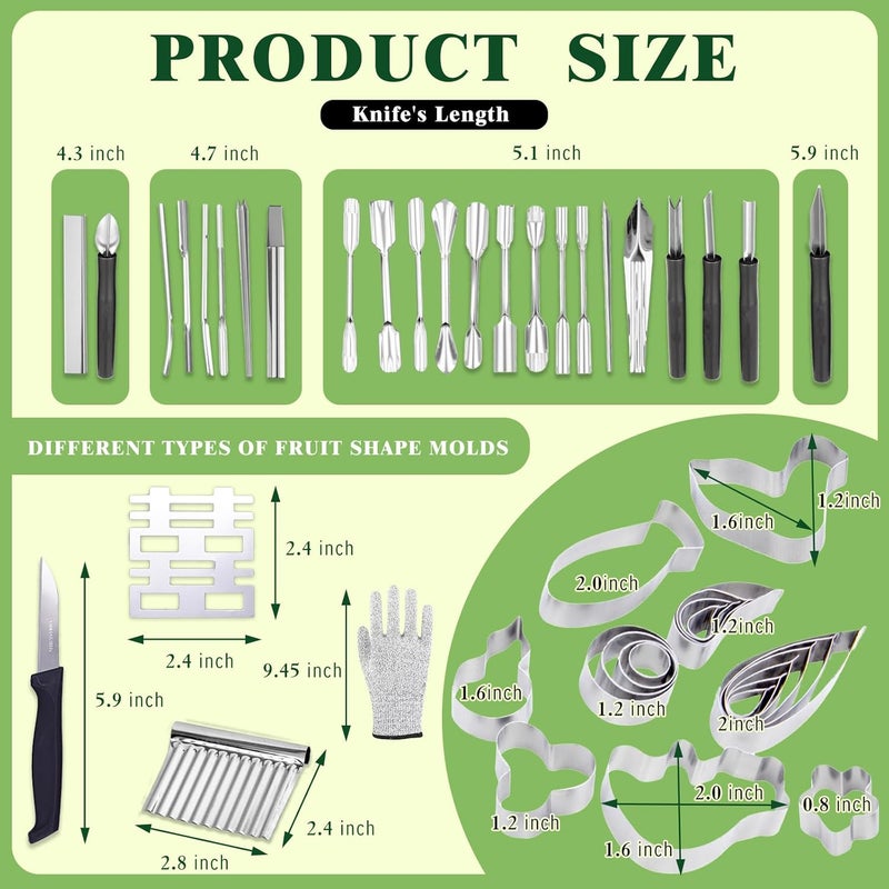 Krbnk 48-Piece Stainless Steel Fruit u0026 Melon Carving Tools Set with Gloves - Watermelon Sculpting Kit, Ergonomic Handles, Portable Case for Culinary Arts, Sculpting, Peeling - Image 3