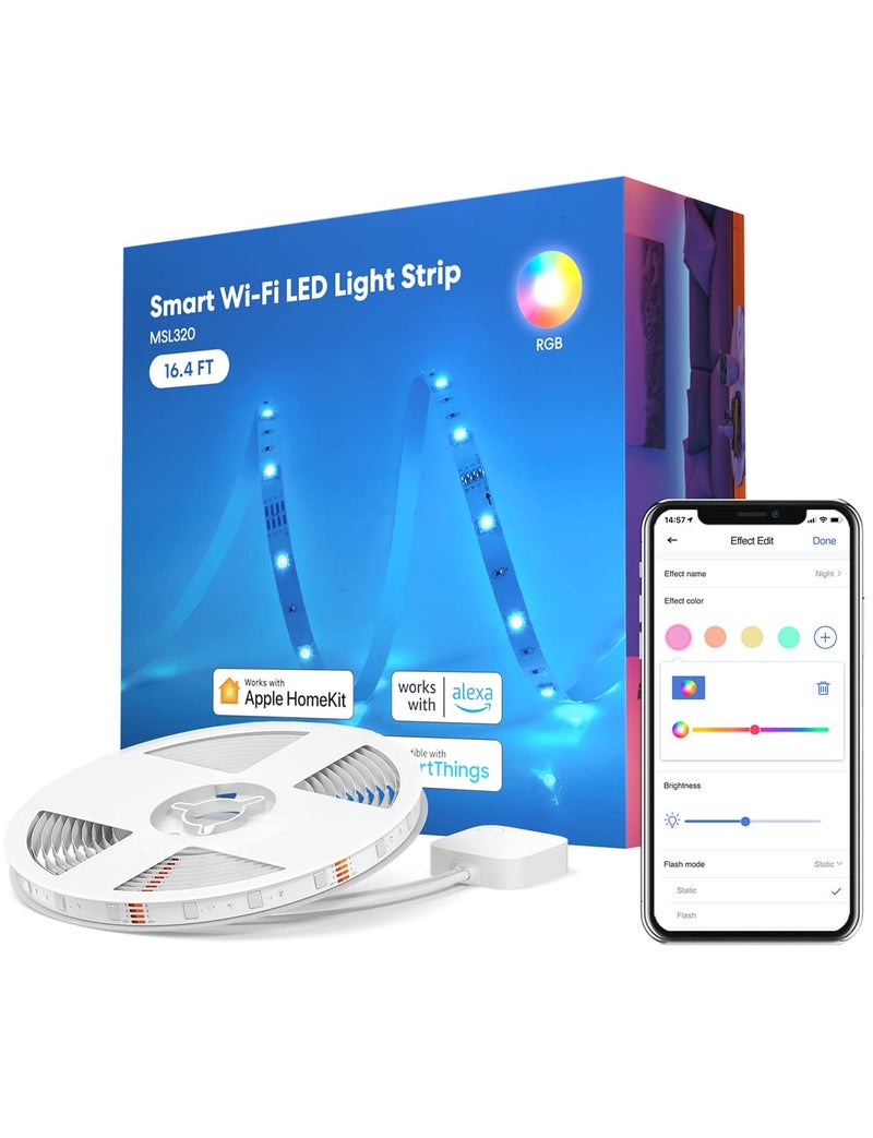 meross Smart LED Strip Lights, 16.4ft WiFi Strip Work with Apple HomeKit, Alexa, Google Home, and SmartThings, 16 Million Colors with App Control and RGB LED Lights for Bedroom, Living Room, Kitchen - Image 1