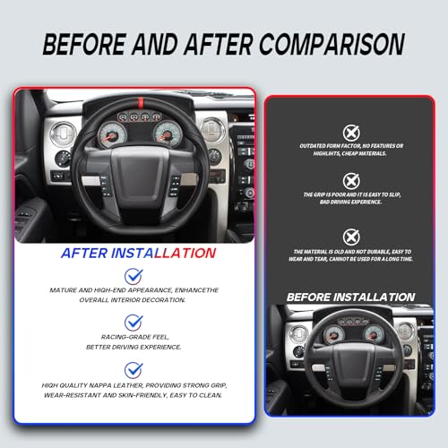 JIANGGAI D-shaped Perforated Leather Grip Steering Wheel, Full Leather Steering Wheel With Trim Fit For Ford F150 Raptor 2009-2014 - Image 4