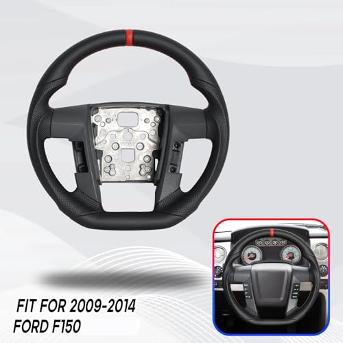 JIANGGAI D-shaped Perforated Leather Grip Steering Wheel, Full Leather Steering Wheel With Trim Fit For Ford F150 Raptor 2009-2014 - Image 3
